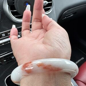 White and Red Jade Bangle Bracelet